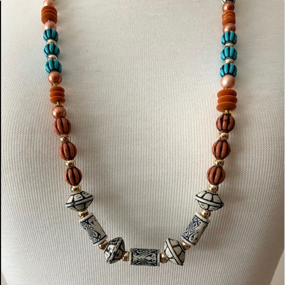 Vintage Ethnic Inspired Beaded Necklace Boho 70s - Picture 2 of 4